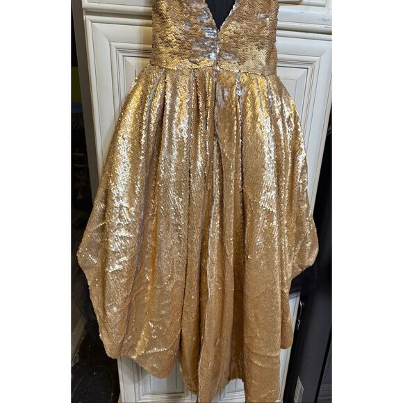 Custom Made Girls Sequined Sleeveless Tulle Hi-Low Dress Gold Black Size 5-6 - Picture 2 of 13